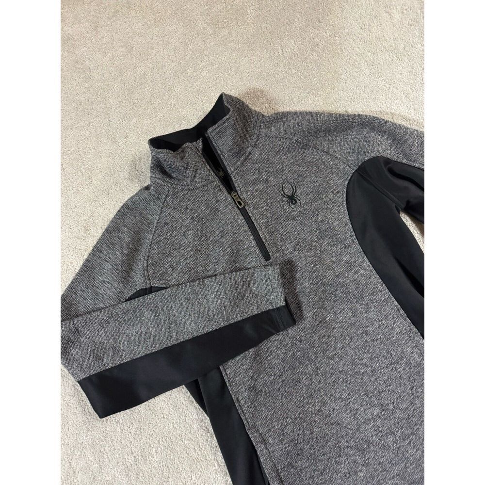Spyder 1/4 Zip Pullover Outbound Mens M Gray Black Fleece Lined Sweater Outdoors